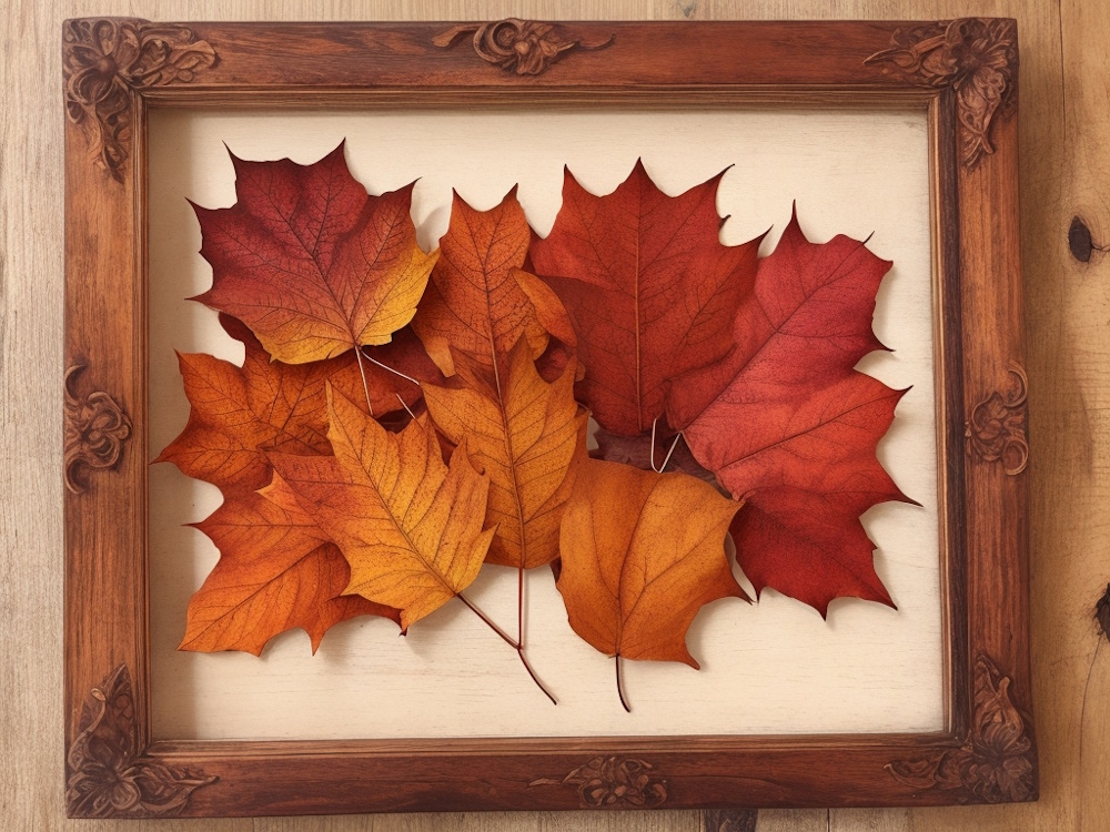 Осенние листья в деревянной рамке