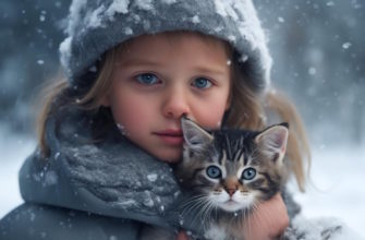 девочка и котенок зимой