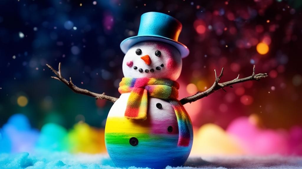 Снеговик раскрашенный в цвета радуги