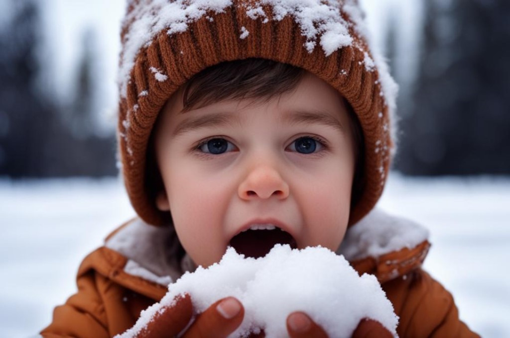 ребенок ест снег