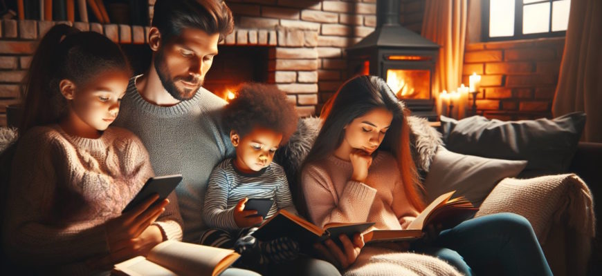 Семья читает книги